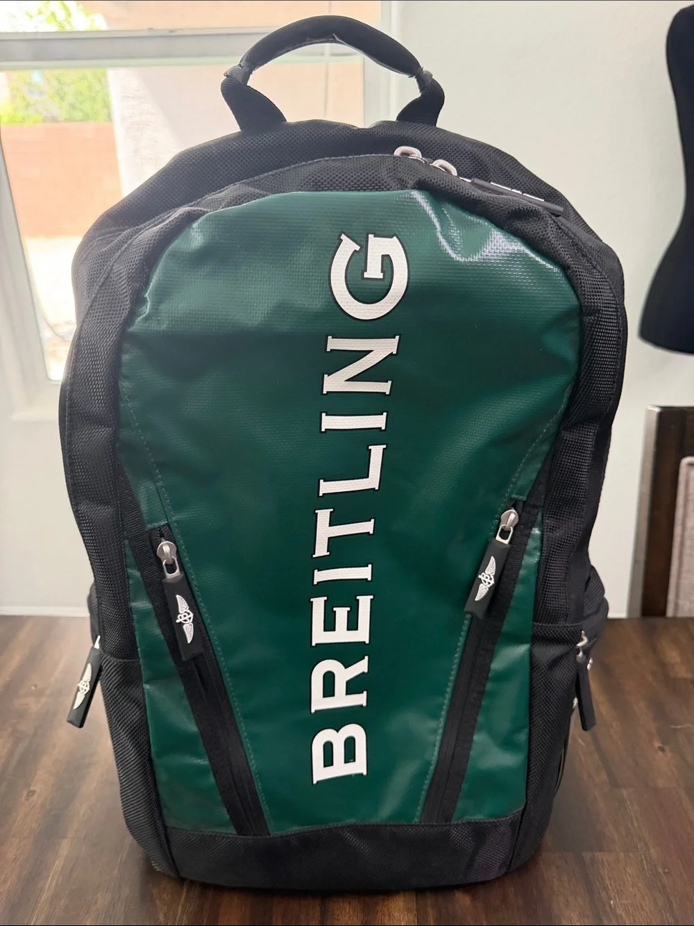 Breitling Green and Black Vertical Logo Backpack